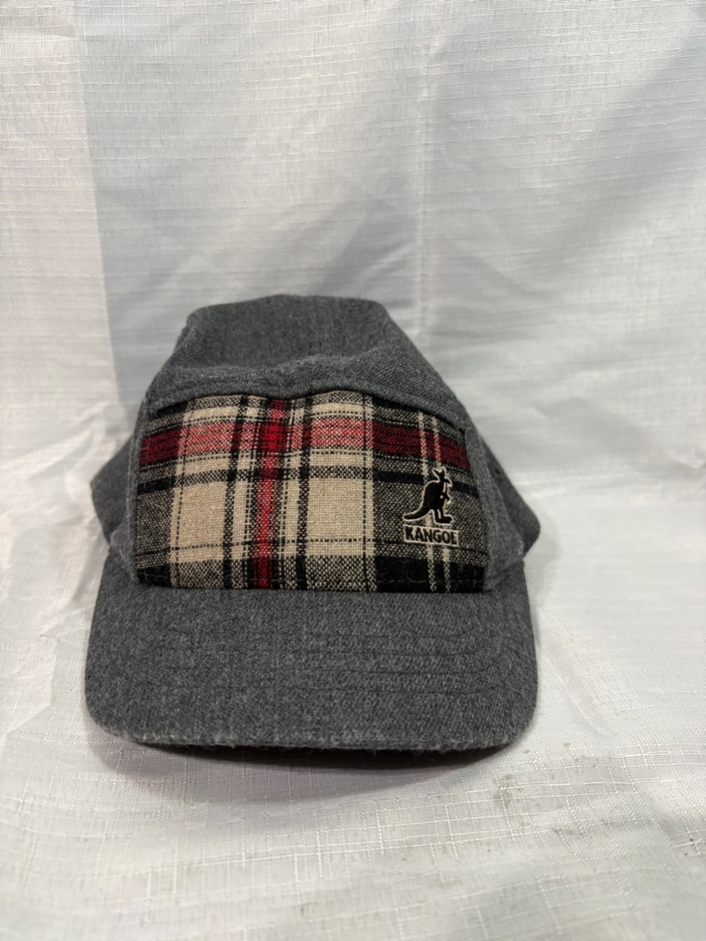 Kangol Gray Cap with Beige and Red Plaid Panel